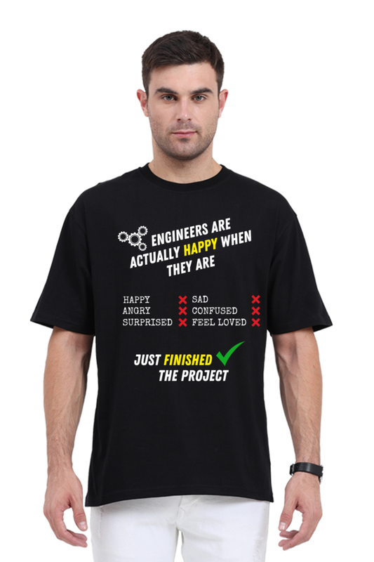 Engineer's Special - Men's Black Down Shoulder Oversized Printed Tshirt