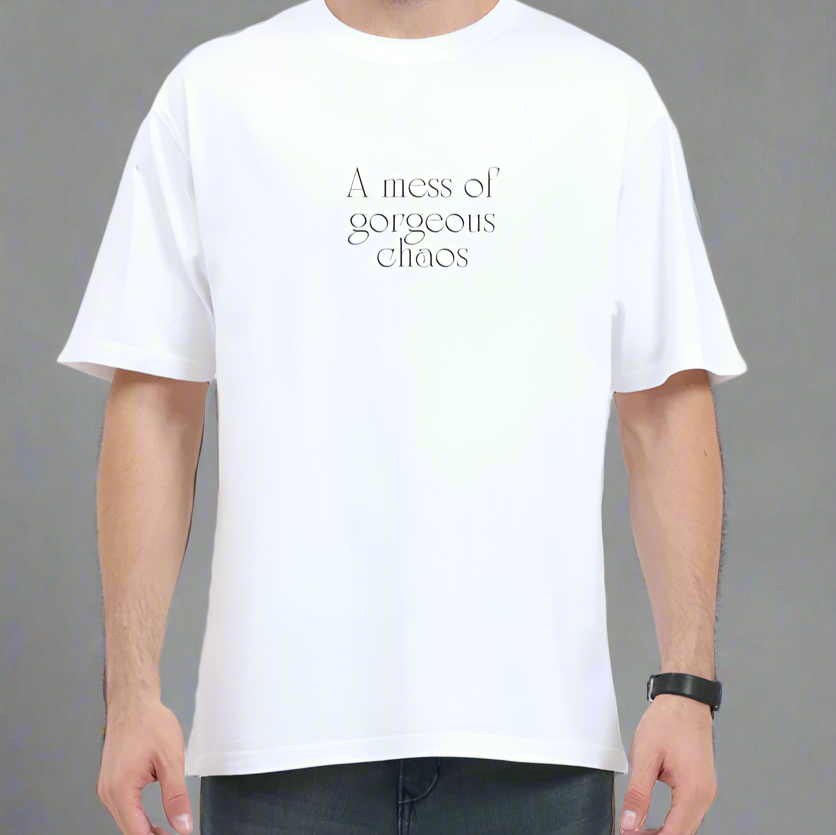 A Mess Of Gorgerous Chaos Aesthetic Tshirt Designs | Premium 240 Gsm Oversized Tshirt | Rebel Looks. tshirt designs,  oversized tshirt, oversized tshirt for men, loose t shirt styling, shirt colour, tshirts designs, xl size shirt, xxxl t shirts,  tshirt design,Rebel Looks, white tshirt