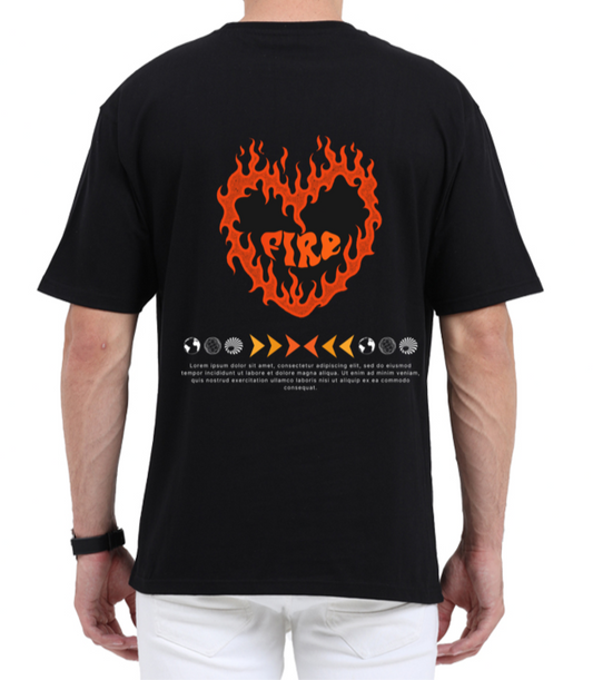 Heart On Fire Oversized Tshirt- Premium 240 Gsm Oversized Tshirt Men