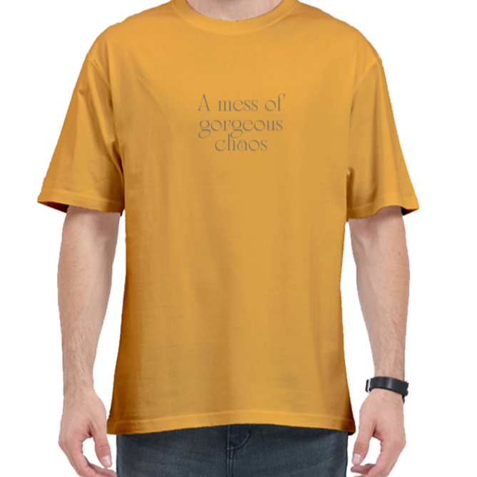 A Mess Of Gorgerous Chaos Aesthetic Tshirt Designs | Premium 240 Gsm Oversized Tshirt | Rebel Looks. tshirt designs,  oversized tshirt, oversized tshirt for men, loose t shirt styling, shirt colour, tshirts designs, xl size shirt, xxxl t shirts,  tshirt design,Rebel Looks,Yellow tshirt