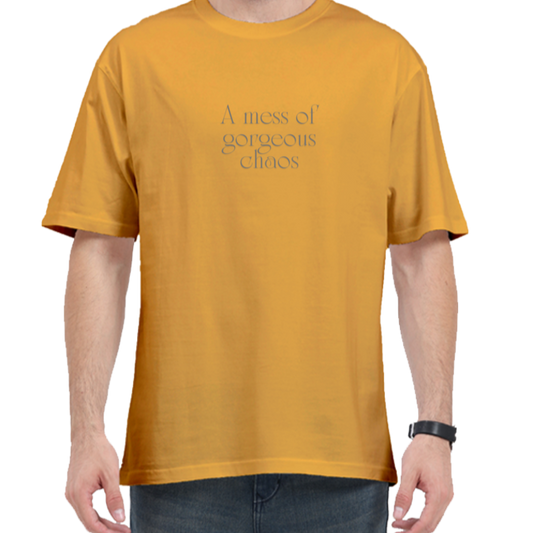 A Mess Of Gorgerous Chaos Aesthetic Tshirt Designs | Premium 240 Gsm Oversized Tshirt | Rebel Looks. tshirt designs,  oversized tshirt, oversized tshirt for men, loose t shirt styling, shirt colour, tshirts designs, xl size shirt, xxxl t shirts,  tshirt design,Rebel Looks,Yellow tshirt