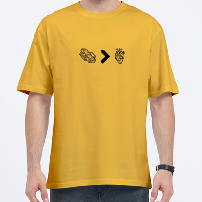 Money Over Heart Tshirt Designs | Premium 240 Gsm Oversized Tshirt | Rebel Looks,tshirt designs,oversized tshirt,rebel looks,luxury,yellow tshirt, yellow oversized tshirt