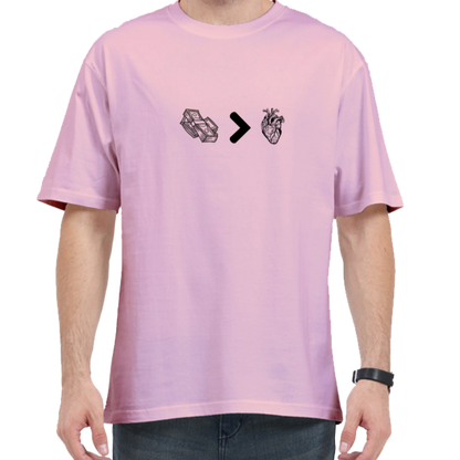 Money Over Heart Tshirt Designs | Premium 240 Gsm Oversized Tshirt | Rebel Looks,tshirt designs,oversized tshirt,rebel looks,luxury,baby pink tshirt,baby pink oversized tshirt