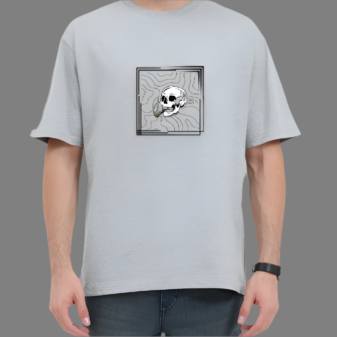 Smoking Skull Tshirt Design - Premium 240 Gsm Oversized Tshirt For Men,tshirt designs,   Buy oversized tshirt, oversized tshirt for men, loose t shirt styling, Available in multiple shirt colour, Trending tshirts designs, xl size shirt, xxxl t shirts, 