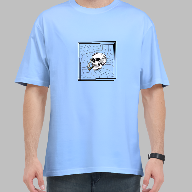 Smoking Skull Tshirt Design - Premium 240 Gsm Oversized Tshirt For Men,tshirt designs,   Buy oversized tshirt, oversized tshirt for men, loose t shirt styling, Available in multiple shirt colour, Trending tshirts designs, xl size shirt, xxxl t shirts, 