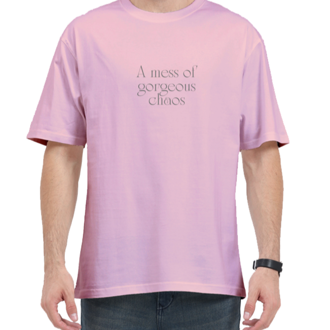 A Mess Of Gorgerous Chaos Aesthetic Tshirt Designs | Premium 240 Gsm Oversized Tshirt | Rebel Looks. tshirt designs,  oversized tshirt, oversized tshirt for men, loose t shirt styling, shirt colour, tshirts designs, xl size shirt, xxxl t shirts,  tshirt design,Rebel Looks, Pink tshirt