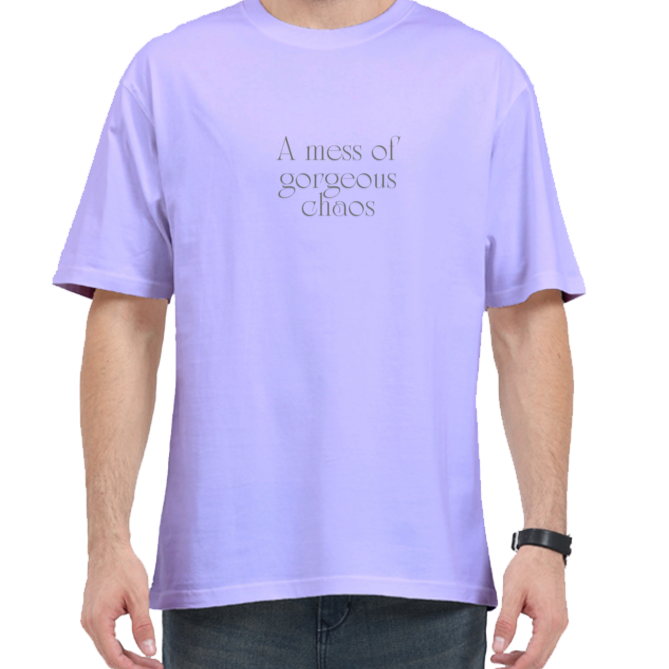 A Mess Of Gorgerous Chaos Aesthetic Tshirt Designs | Premium 240 Gsm Oversized Tshirt | Rebel Looks. tshirt designs,  oversized tshirt, oversized tshirt for men, loose t shirt styling, shirt colour, tshirts designs, xl size shirt, xxxl t shirts,  tshirt design,Rebel Looks, Lavender tshirt